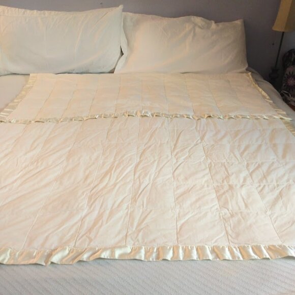 LL Bean Vintage Goose Down Twin Comforter Blanket Ivory Satin Trim *FLAWS**READ* - Picture 1 of 11
